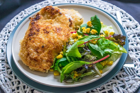 Chicken Milanese with Buttered Corn, & Fresh Mixed Lettuce Salad