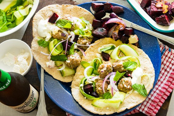 Lamb and Fetta Meatball Pitas with Roasted Beets – Inspired by Donna Hay