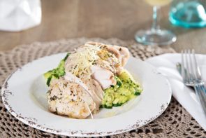 Lemon & Thyme Roasted Chicken with Green Polenta & Simple Side Salad
