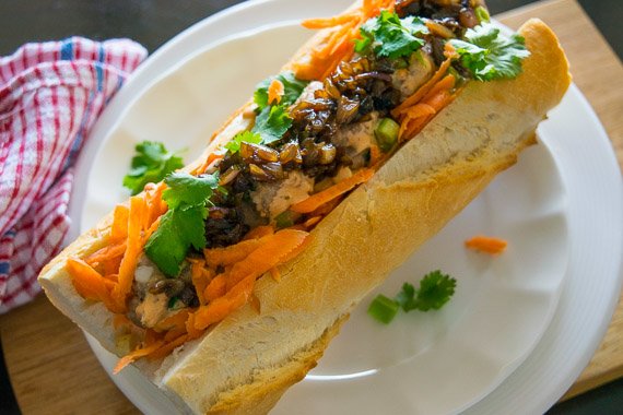 Pork Banh Mi with Sriracha Mayo and Shallot Jam