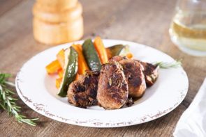 Dijon Pork Medallions with Roasted Carrot and Zucchini Fries