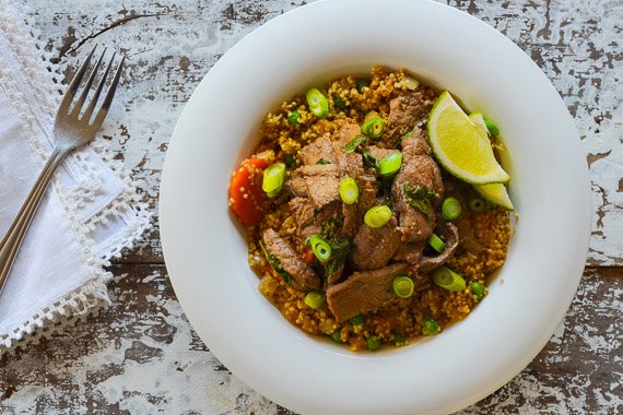 Honey, Soy & Lime Porterhouse Strips with Quinoa Stir Fry