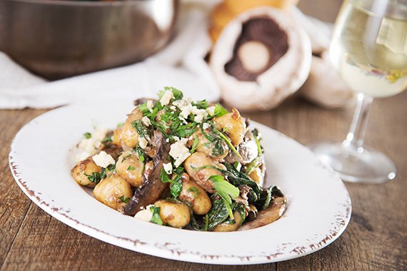 Locally Made Gnocchi with Mushrooms, Blue Cheese & Spinach