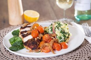 Pan Roasted Zaatar Chicken with Spinach & Fetta Twice-Baked Potatoes