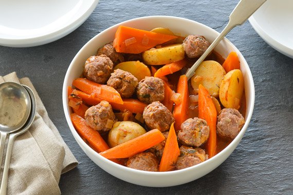Beef & Lamb Meatball Stew with Chat Potatoes & Carrots