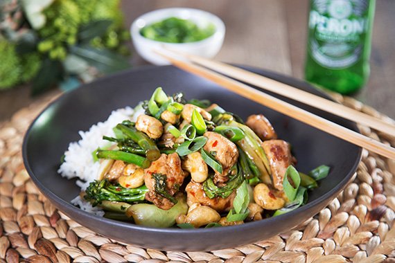 Cashew Chicken with Broccolini, Pak Choy & Jasmine Rice