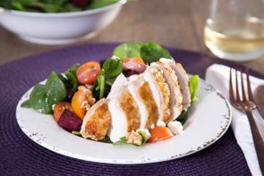 Crispy Roast Chicken & Beetroot with Baby Spinach, Walnut and Fetta Salad