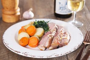 Lamb Roast with Creamed Spinach, Twice Cooked Buttered Potatoes and Carrots