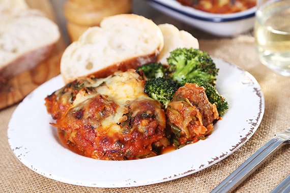 Baked Beef & Oregano Meatballs  with Broccoli & Ciabatta