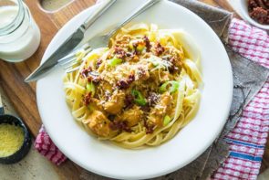 Cajun Inspired Chicken Alfredo with Sundried Tomatoes & Linguine Pasta
