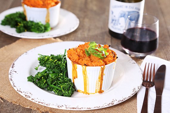 Indian Style Sweet Potato & Dahl Pie with Broccolini