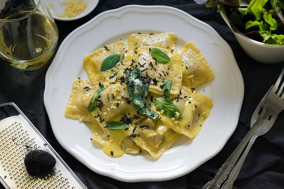 Mushroom & Truffle Ravioli with Fresh, Seasonal Black Truffles