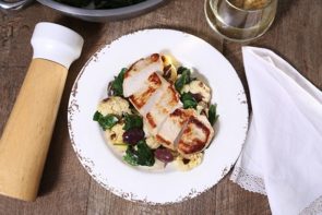 Pork Loin Steaks with Cauliflower, Olives & Spinach