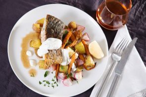 Honey Butter Skin-on Snapper with Za'atar Roasted Veg & Yoghurt Sauce