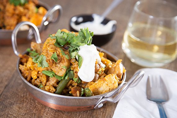 One Pot Spiced Chicken Rice with Beans, Cauliflower & Yoghurt