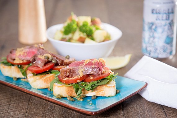 Open Porterhouse Steak Sandwich, with Gremolata Potatoes & Parmesan Vinaigrette