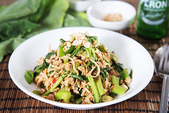 Satay Pork Egg Noodles with Chinese Broccoli & Peanuts