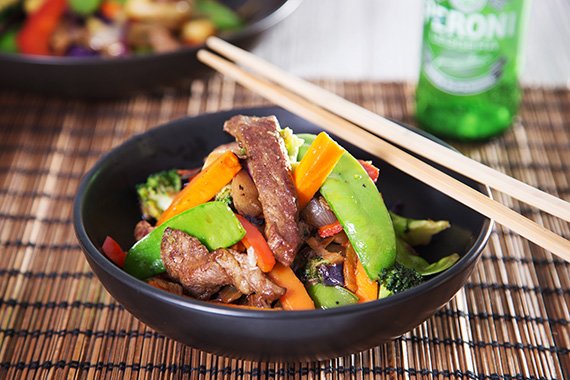 Porterhouse Steak & Vegetable Stirfry with Ginger, Garlic & Soy