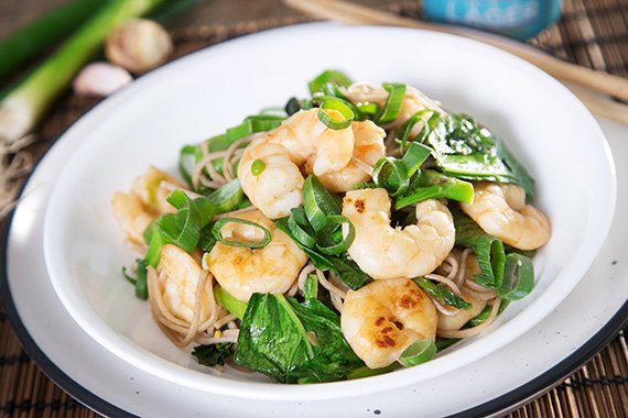 Prawns with Lemongrass, Soba Noodles & Chinese Broccoli