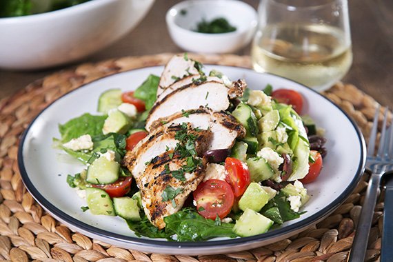 Mediterranean Grilled Chicken Salad with Summer Salad & Avocado