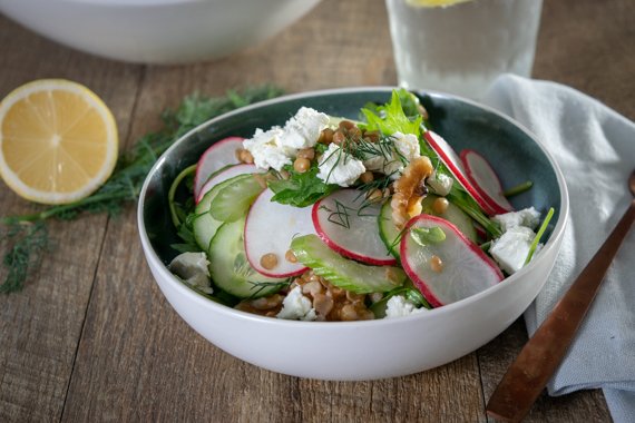 Lentil, Walnut and Rocket Salad with Goats Cheese & Dill