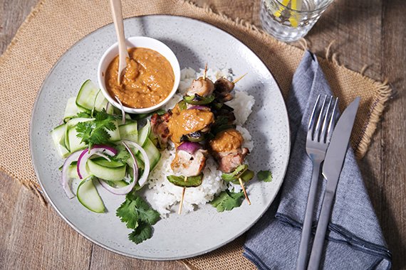 Satay Chicken with Delicious Peanut Sauce & Fresh Cucumber Salad