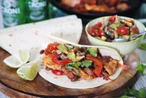 Chicken Fajitas with Guacamole, Black Beans & Caramelised Capsicum
