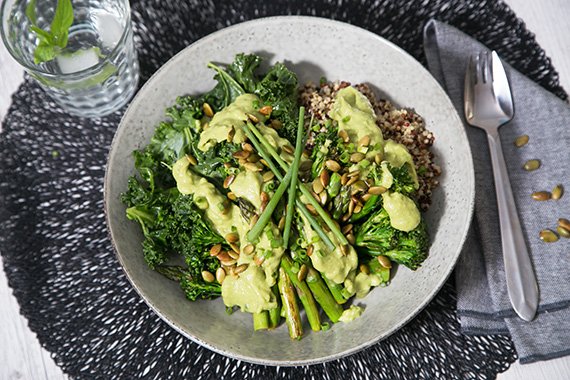 Green Goodness Buddah Bowl with Pepitas & Avocado Dressing