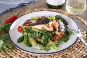 Pete Evans Inspired Seared Salmon  with Garlic, Ginger & Celery Stir Fry