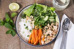 Chicken Larb Bowl with Sambal, Peanuts & Mint