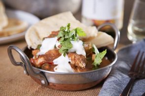 Quick Tomato and Chili Chicken Stew with Green Beans & Naan