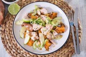 Roast Salmon & Sweet Potato with Celery, Apple & Ponzu Dressing