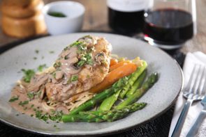Creamy Chicken Marsala with Spaghetti, Mushroom & Asparagus