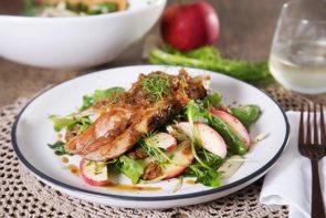 Pork Steaks with Roasted Fennel Apple Salad and Apple Cider Pan Sauce with Shallot