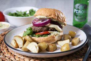 Tuscan Burgers with Rosemary Potatoes & Pesto Mayonnaise
