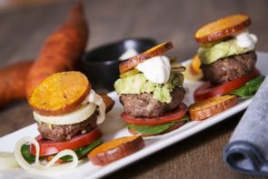 Bun Free Mini Beef Sliders with Sweet Potato, Onion & Avocado