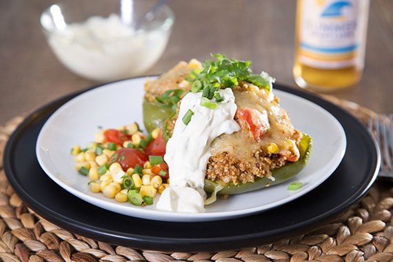 Mexican Quinoa & Salsa Filled Peppers with Jalapeno Cream