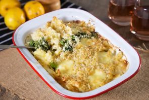 Cheesy Alfredo Pasta Bake with Greens & Lemon Parmesan Crumb