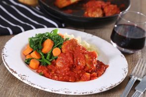 Homemade Chorizo Meatballs with Tomato Sugo, Veg & Dutch Cream Potato Mash