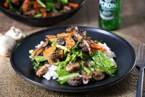 Miso, Mushroom & Sesame Stir Fry with Chinese Broccoli & Sweet Soy