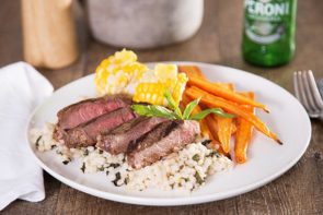 Thick Cut Chipotle Scotch Fillet with Corn, Baby Carrots & Minted Israeli Couscous