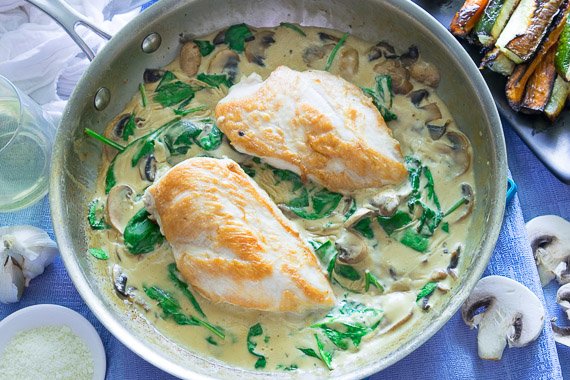 Creamy Parmesan & Garlic Mushroom Chicken with Roasted Carrot and Zucchini