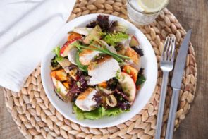 Maple Spiced Pumpkin & Chicken Salad, with Olives, Apple & Toasted Seeds
