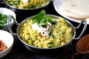 Spiced Chickpea & Coconut Stew, with Silverbeet and Warmed Naan