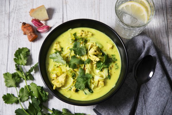 Coconut Chicken Soup with Fresh Turmeric Inspired by Jo Whitton from Quirky Cooking