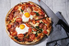Eggs Florentine Pizza with Middle Speck and Baby Spinach