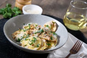 Locally Made Fresh Spinach and Ricotta Pasta with Creamy Sun Dried Tomato Sauce & Toasted Pine Nuts