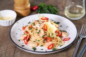 Prawn and Cherry Tomato Pasta, Parmesan and Chilli