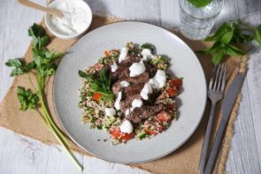 Za'atar Beef & Quinoa Salad with Tzatziki