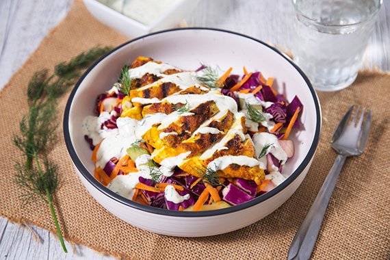 Turmeric & Paprika Spiced Chicken with Chop Salad & Dill Yoghurt